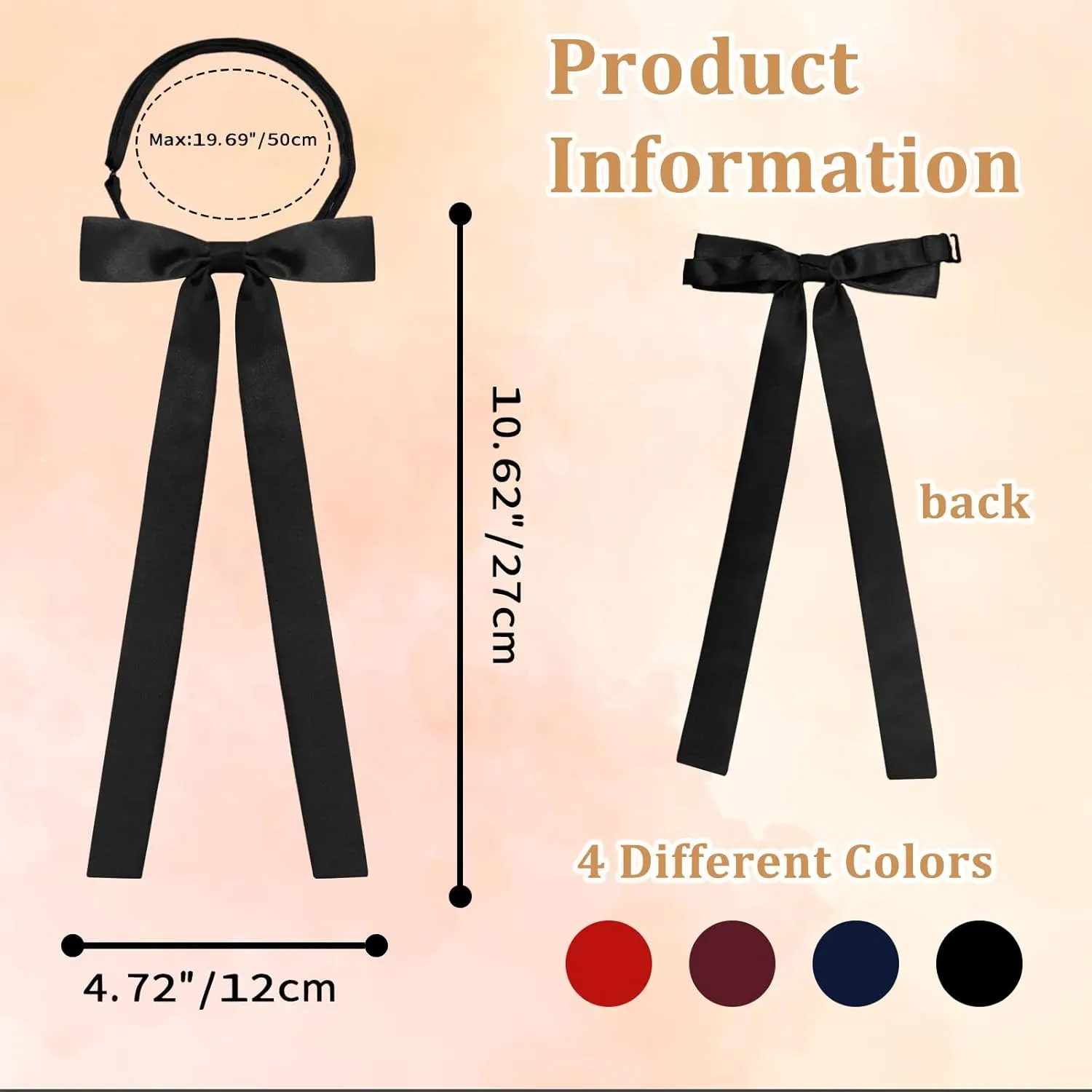 Womens Bow Tie Adjustable Pre-Tied Western Ties for Women Solid Color Ribbon Bow Tie for Uniform Cosplay School