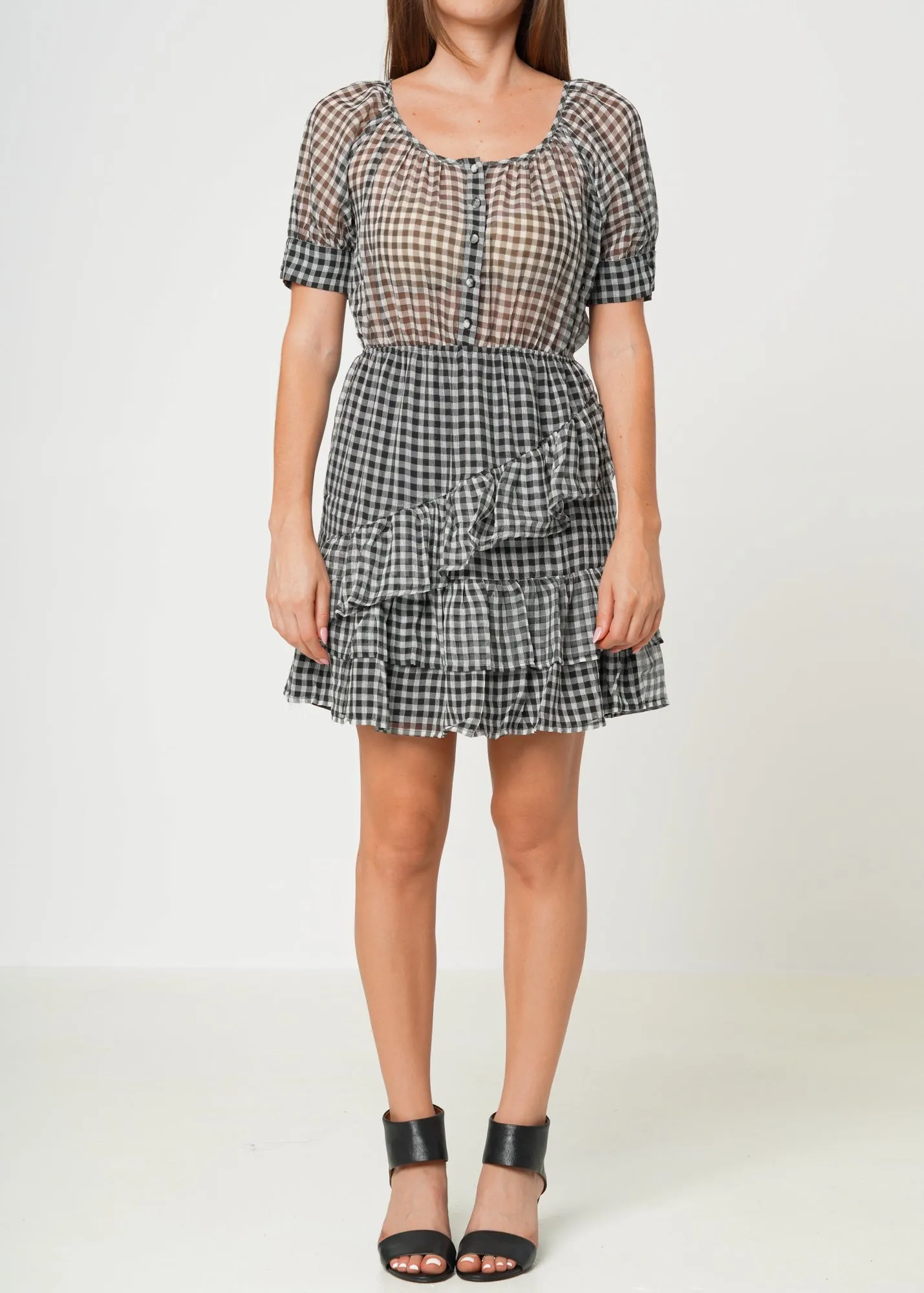 Women's Crinkle Chiffon Gingham in Black