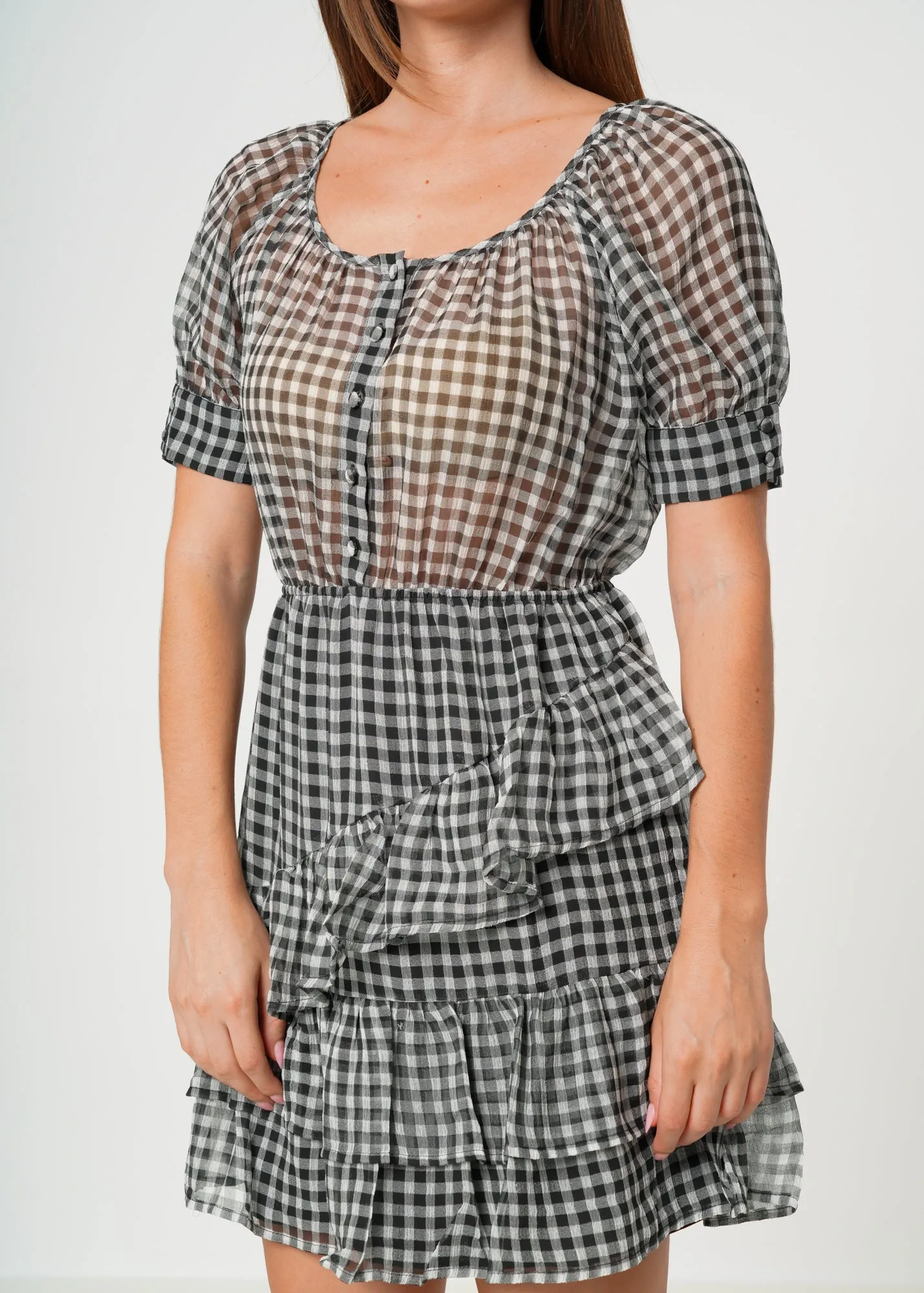 Women's Crinkle Chiffon Gingham in Black