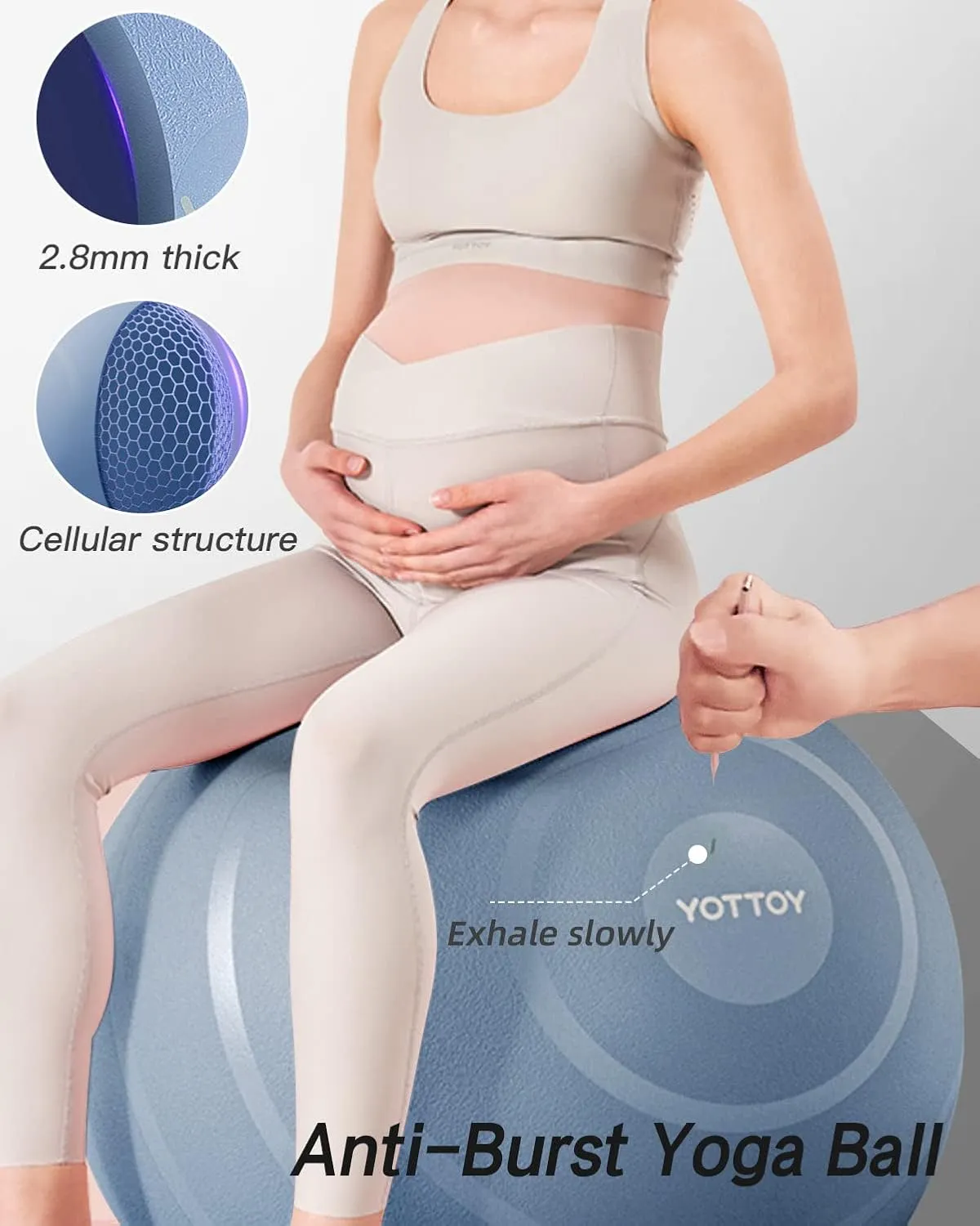 YOTTOY Anti-Burst Exercise Ball for Working Out, Yoga & Pregnancy, Extra Thick Workout Ball for Physical Therapy & Fitness