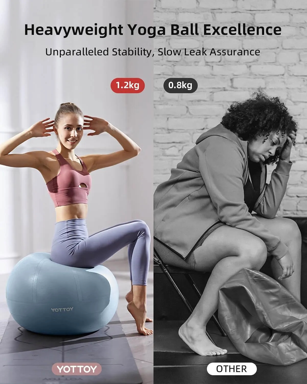 YOTTOY Anti-Burst Exercise Ball for Working Out, Yoga & Pregnancy, Extra Thick Workout Ball for Physical Therapy & Fitness