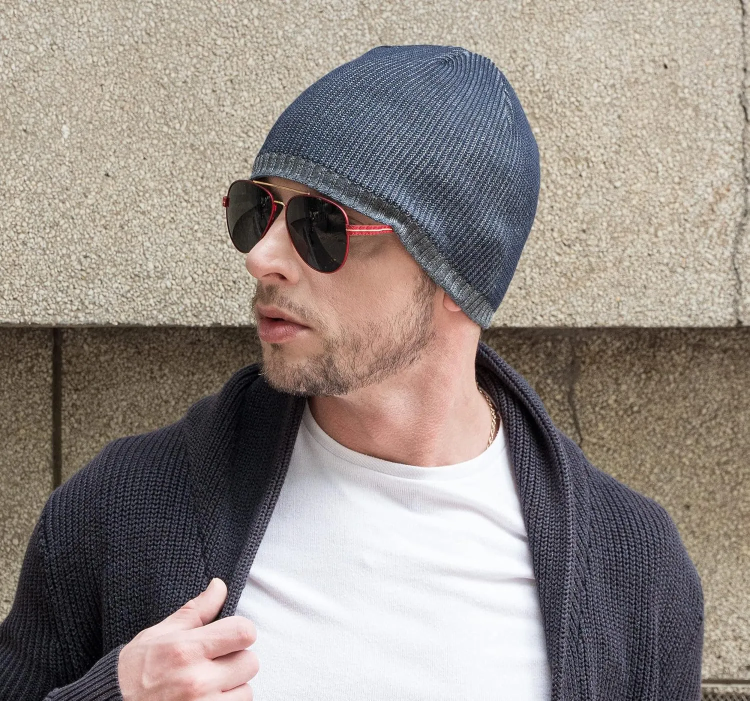 ZLYC Men Fashion Knit Fisherman Beanie Hat Winter Warm Thick Skull Cap
