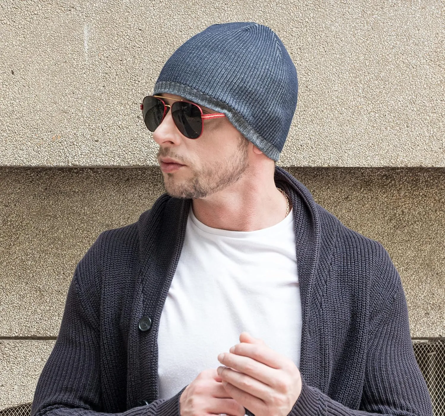 ZLYC Men Fashion Knit Fisherman Beanie Hat Winter Warm Thick Skull Cap