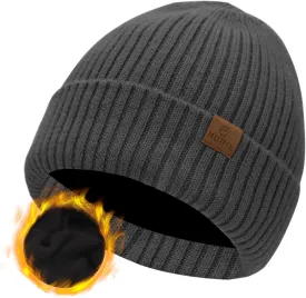 ZTL Merino Wool Beanie Hat for Men Women, Thick Warm Fleece Lined Knit Winter Hats Cuffed Beanie Stocking Hat Ski Skull Cap
