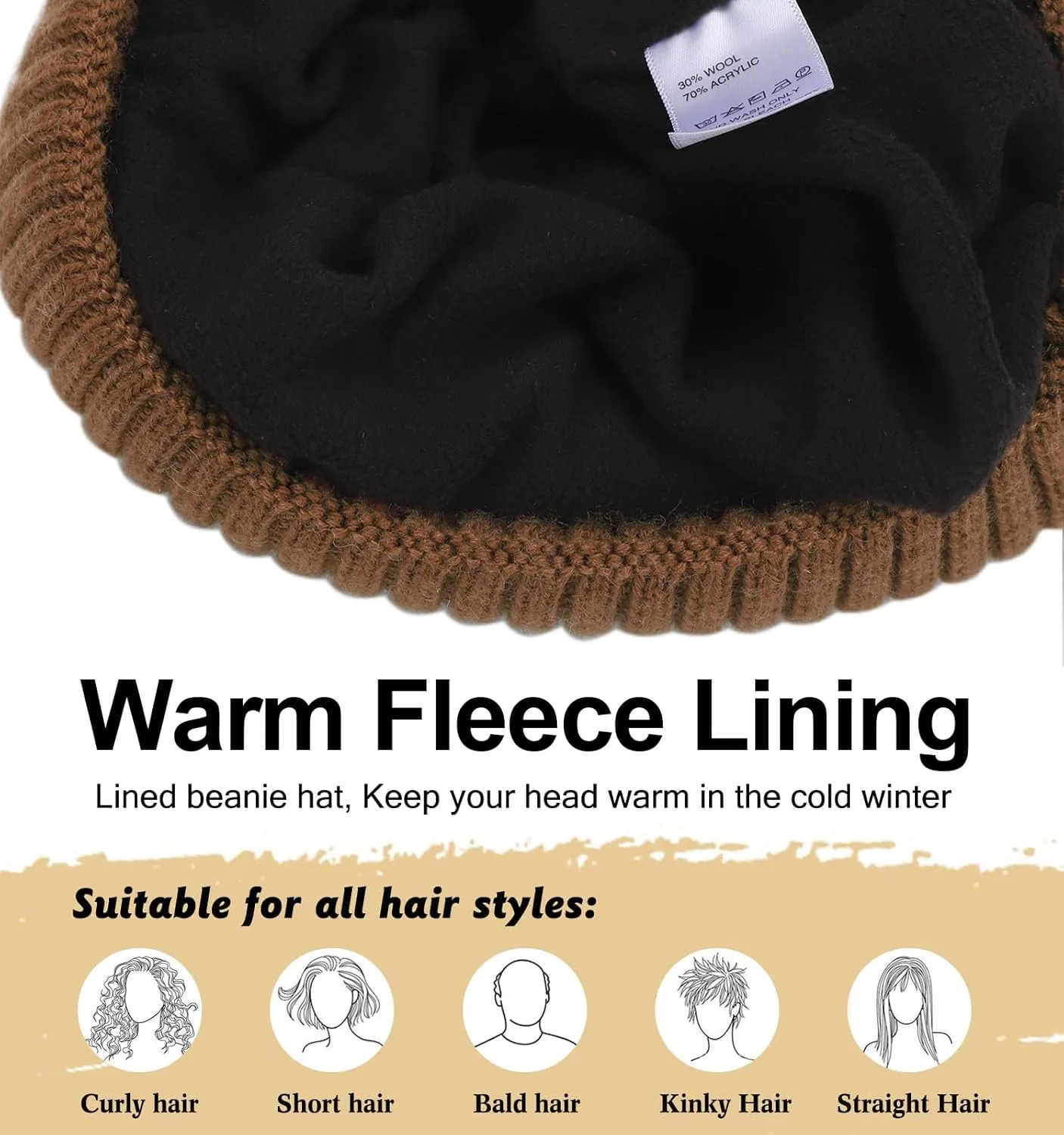 ZTL Merino Wool Beanie Hat for Men Women, Thick Warm Fleece Lined Knit Winter Hats Cuffed Beanie Stocking Hat Ski Skull Cap
