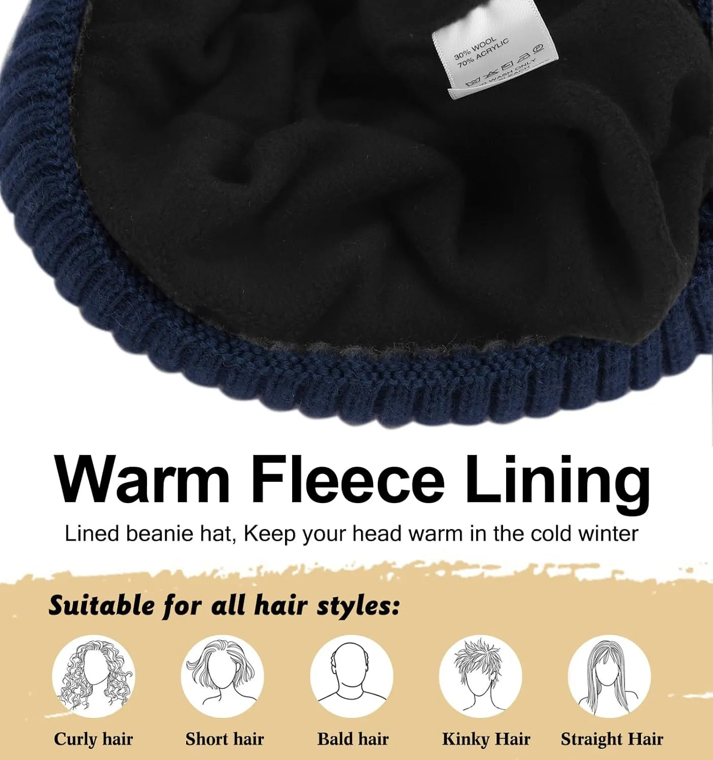 ZTL Merino Wool Beanie Hat for Men Women, Thick Warm Fleece Lined Knit Winter Hats Cuffed Beanie Stocking Hat Ski Skull Cap